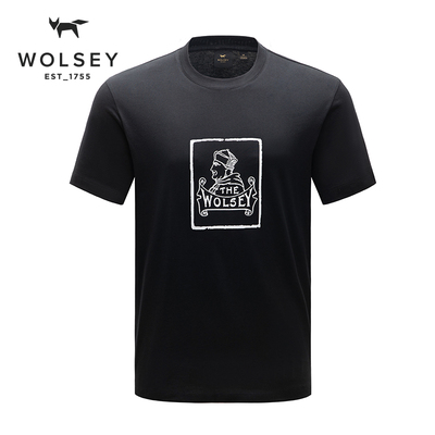 Wolsey夏季短袖男女纯棉白色T恤男款黑色棉t