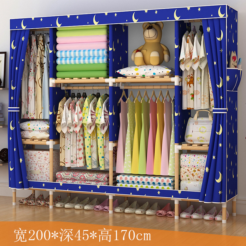 Wardrobe simple cloth wardrobe home bedroom solid wood Oxford cloth rental room with assembled simple modern storage wardrobe