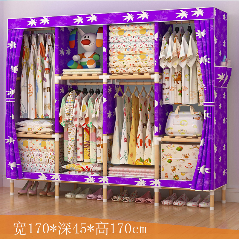 Wardrobe simple cloth wardrobe home bedroom solid wood Oxford cloth rental room with assembled simple modern storage wardrobe