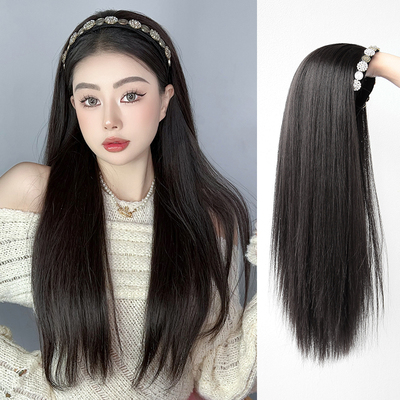 taobao agent Hair hoop wigs, half -headed hairstyle female long hair natural simulation long hair magic stickers can disassemble wigs