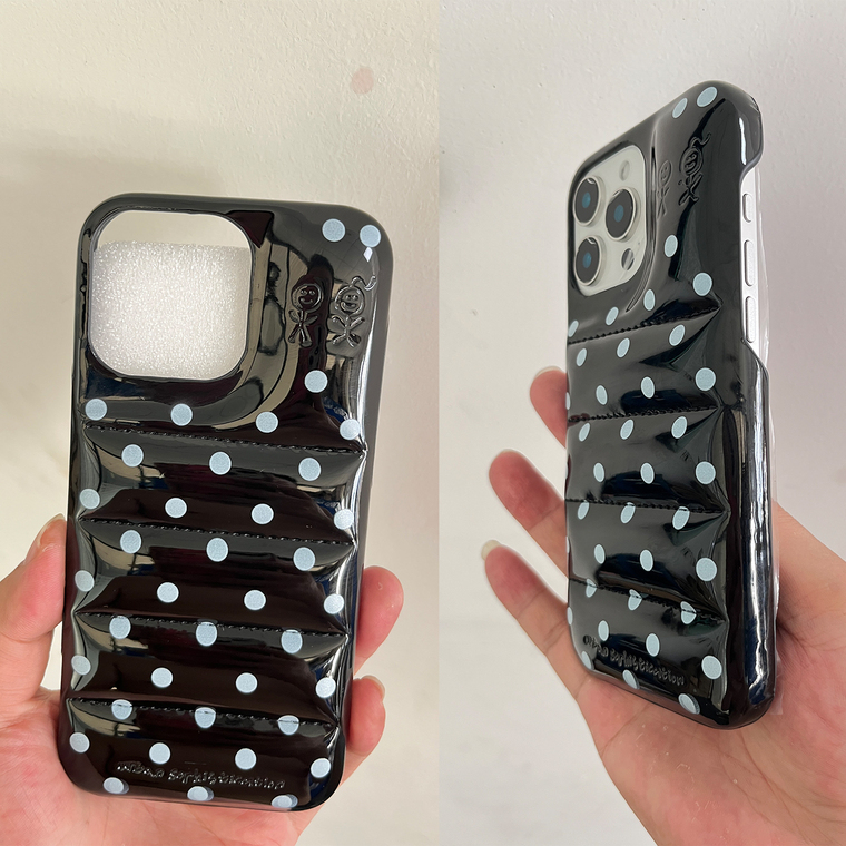 Black Puffer Polkadots Illustration – Pro/Plus/Max/Air – 17, 16, 15, 14, 13, 12 iPhone Case