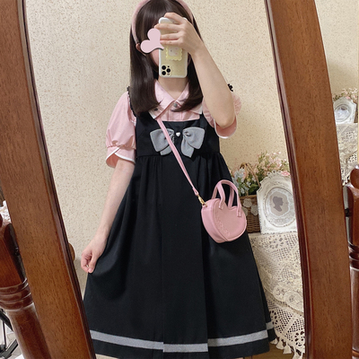 taobao agent Sakura family black flying sleeve【Timely】Sweet, cute and loose vest dress in summer two sets of women in summer