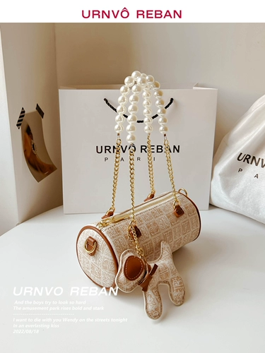 URNVO REBAN Нишевая женская ручная цилиндрическая маленькая сумка с жемчугом из натуральной кожи, модная сумка через плечо с цепочкой для дальнозоркости