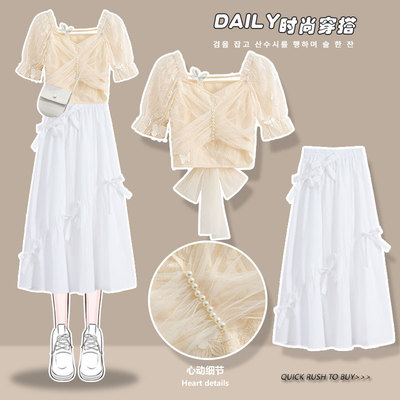taobao agent White dress, advanced summer clothing, set, 2022 collection, puff sleeves, high-quality style