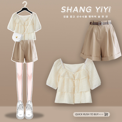 taobao agent Suit, shorts, fashionable summer set, advanced top, suitable for teen, western style, 2022, high-quality style