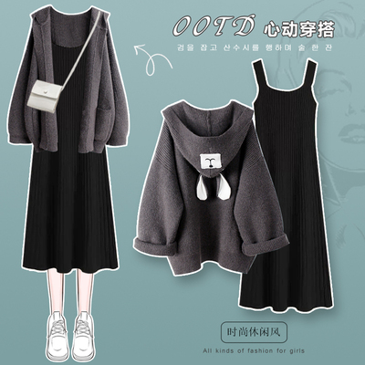 taobao agent Knitted knitted dress, hoody, long skirt, set, autumn, city style, bright catchy style, 2023 collection