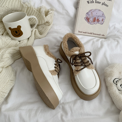taobao agent White winter Japanese fleece high universal footwear platform English style, 2022 collection, British style