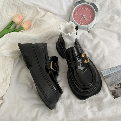 taobao agent Black demi-season footwear English style, universal Japanese loafers platform, British style