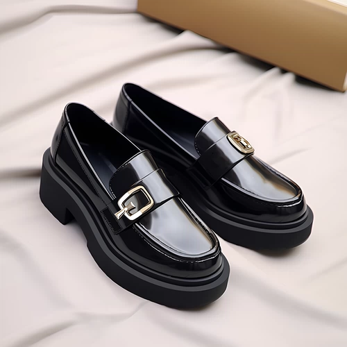 Весенняя обувь, высокие металлические лоферы для черной кожи для кожаной обуви, изысканный стиль, против усталых ног