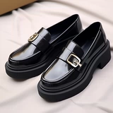 Весенняя обувь, высокие металлические лоферы для черной кожи для кожаной обуви, изысканный стиль, против усталых ног