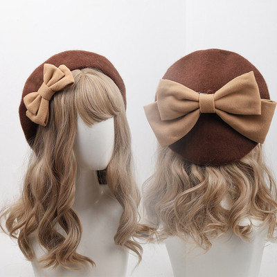 taobao agent Japanese Breda hat 2021 new bow wool wool woolen wool, British retro Korean version of autumn and winter hat girl