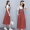 玫红裙+短袖T