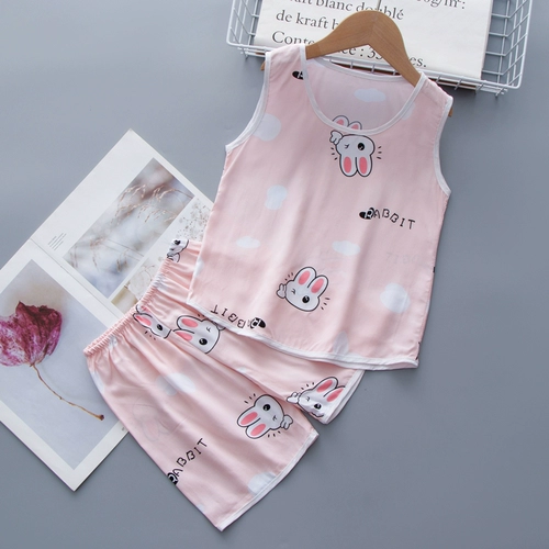 Пижама без рукавов, нарукавники, детский комплект, жилет, летняя детская тонкая летняя одежда