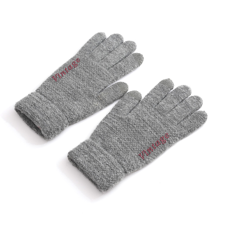 Antarctic warm woolen gloves for autumn and winter men's knitting and riding students thickening cold letters simple