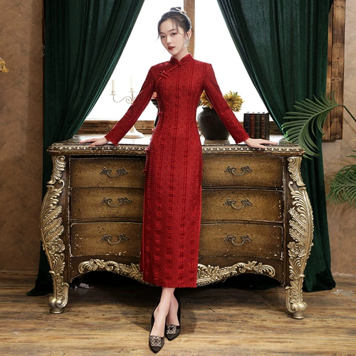 Красное легкое элитное ципао, утепленное кружевное свадебное платье для матери, 2021 года, светлый стиль