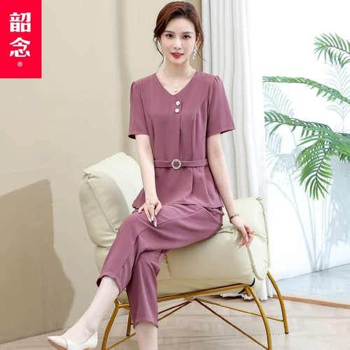 Летняя одежда для матери, комплект, футболка, 40 лет, в западном стиле, короткий рукав