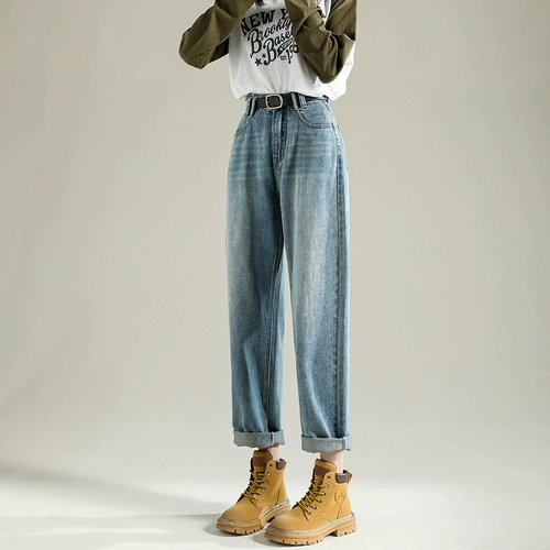 Осенние джинсы, приталенные ретро светлые штаны, высокая талия, подходит для подростков, свободный крой, коллекция 2022