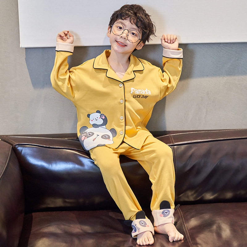 Yellow Pandababy Home Furnishing Air conditioning clothes baby Inner clothes summer boy girl summer wear children pajamas pure cotton suit Thin