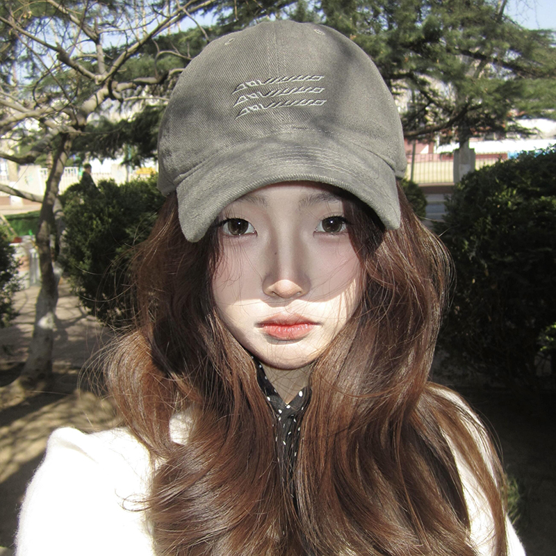 Grey Baseball Hat Women's 2025 New Wide Brim Versatile Retro Embroidery_voghion.com