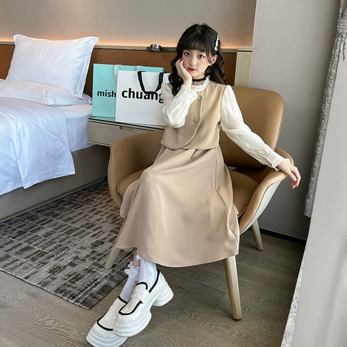 Весеннее платье, юбка, детский осенний наряд маленькой принцессы, лонгслив, коллекция 2022, подходит для подростков, в западном стиле