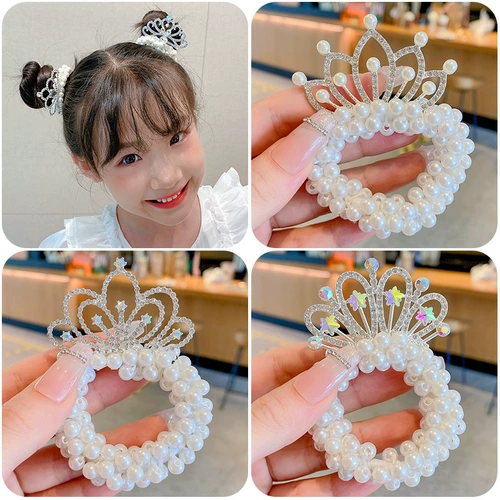 Детская резинка для волос из жемчуга для девочек, эластичный аксессуар для волос, корона