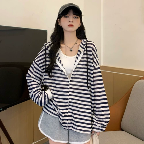 Универсальная цепь с капюшоном с молнией, тонкая одежда для защиты от солнца, длинный лонгслив, куртка, в корейском стиле, свободный крой, средней длины