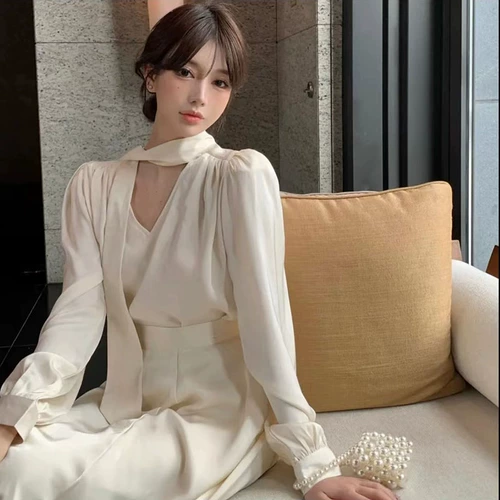 Элитная элегантная однотонная длинная юбка, платье, французский стиль, высокая талия, V-образный вырез