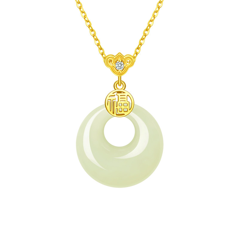 周大生福气平安扣项链女S925银和田玉髓吊坠首饰母亲节礼物送妈妈