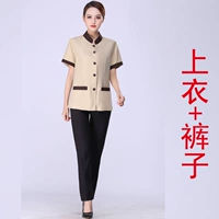 Занимайте чистку бежевых женщин с короткими рукавами (верхние + брюки)