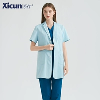 Синий, длинный, короткий рукав, средней длины