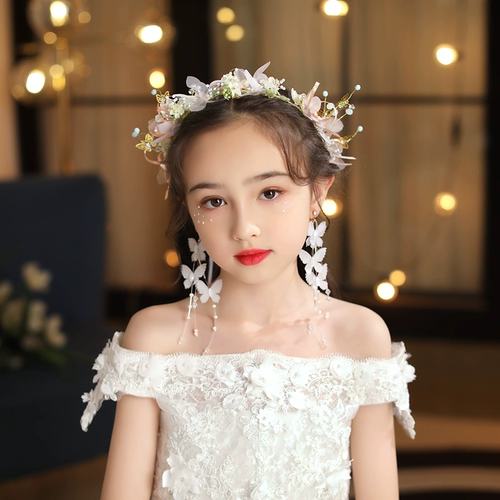 Наряд маленькой принцессы, аксессуар для волос, комплект, в цветочек, для подиума, для выступлений