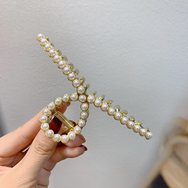 Металлическая большая заколка-крабик из жемчуга, заколка для волос, акула, румяна, шпильки для волос, аксессуар для волос, изысканный стиль, популярно в интернете