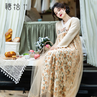 [Tender Complex] Early Autumn Wool Knitted Dress Women's 2022 New Improved Han Element Embroidered Long Skirt Fairy