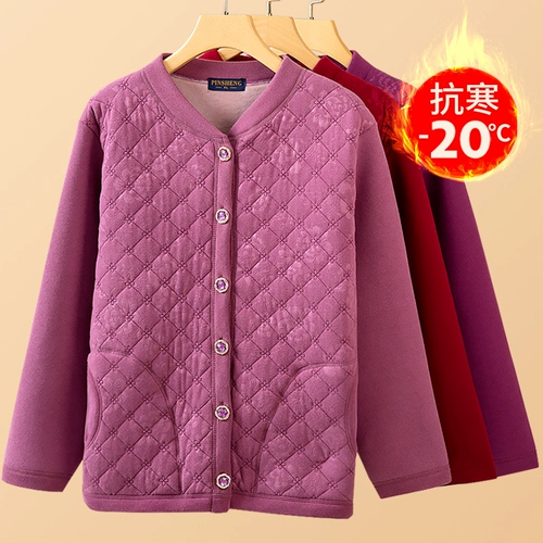 Демисезонный утепленный пуховик, куртка, трикотажный свитер для матери, шерстяной кардиган, для среднего возраста