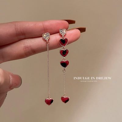 taobao agent Asymmetrical long fashionable red earrings with tassels, 2021 collection