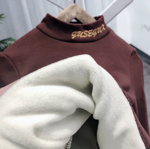 Хлопковая детская цветная утепленная утепленный лонгслив для мальчиков, высокий воротник, в корейском стиле