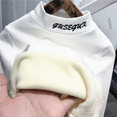 Хлопковая демисезонная детская цветная утепленная утепленный лонгслив для мальчиков, высокий воротник, в корейском стиле