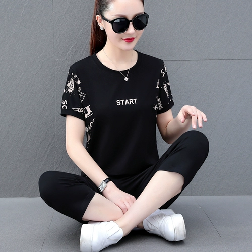 Модная хлопковая футболка, летний комплект, штаны, спортивный костюм, короткий рукав, оверсайз, большой размер, для бега