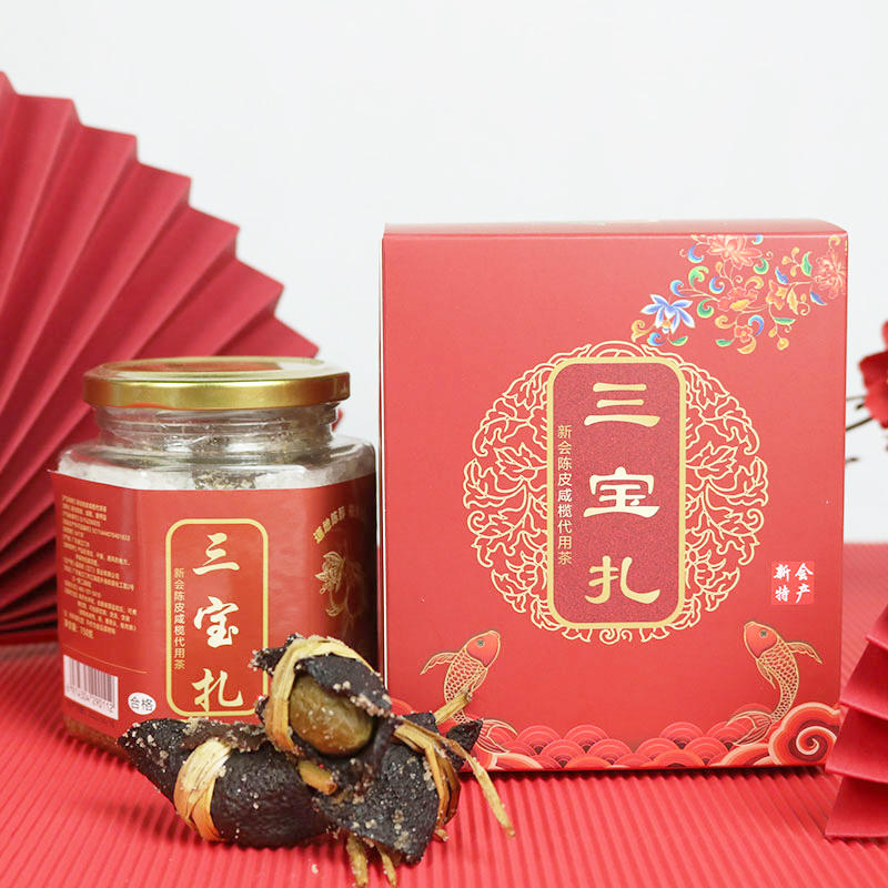 传奇茶引 广东特产三宝扎 传统手工新会陈皮咸橄榄茶 150g 48元包邮 ，卷后