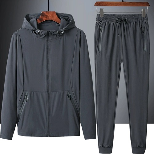 Шелковый летний тонкий спортивный костюм, быстросохнущая куртка, лонгслив для отдыха, трендовый комплект, для бега, оверсайз, защита от солнца