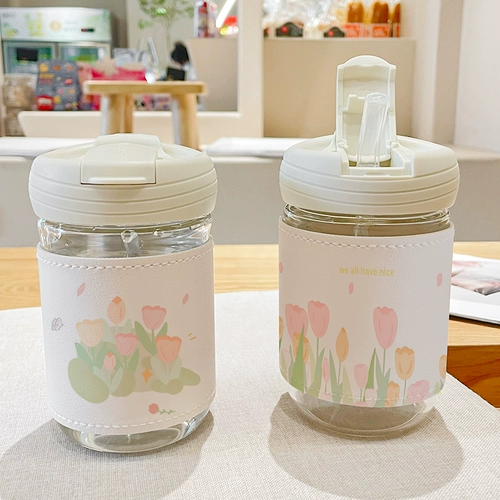 Стеклянная японская портативная трубочка со стаканом для школьников, популярно в интернете