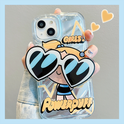 Funny Powerpuff Girls Bubbles Illustration With Stand, Hearts, Stripes & Pattern – Pro/Plus/Max/Air – 17, 16, 15, 14, 13, 12