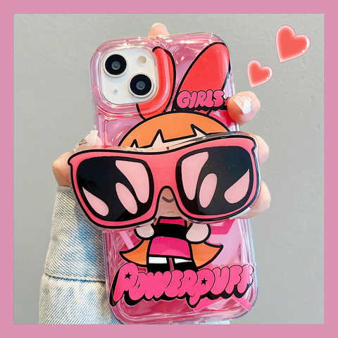 Funny Powerpuff Girls Bubbles Illustration With Stand, Hearts, Stripes & Pattern – Pro/Plus/Max/Air – 17, 16, 15, 14, 13, 12
