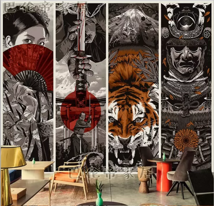 神奈川冲浪里壁画日式和风浮世绘墙纸居酒屋料理寿司店榻榻米壁纸