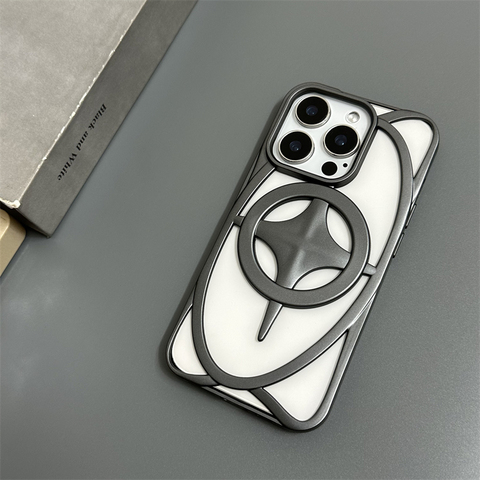 Art Deco Silver Star Hollow Cross Stitched MagSafe Phonev Plus/Pro/Max – 16, 15, 14, 13, 12 iPhone Case