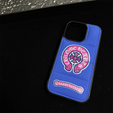 Chrome Hearts Black Blue Quilted Pink Logo iPhone Case