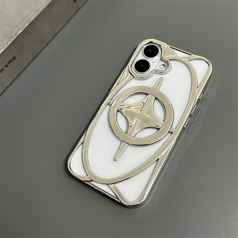 Art Deco Silver Star Hollow Cross Stitched MagSafe Phonev Plus/Pro/Max – 16, 15, 14, 13, 12 iPhone Case