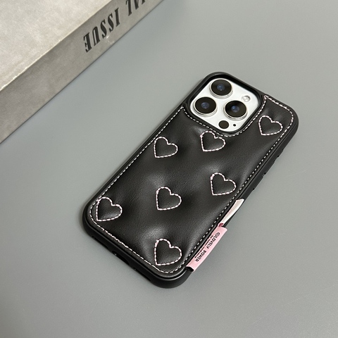 Chrome Hearts For Girls: Embroidered Hearts Leather 17/16/15/14/13 Pro/Max iPhone Case