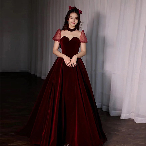 Бордовое вечернее платье для невесты, 2020, яркий броский стиль, по фигуре, подходит для подростков