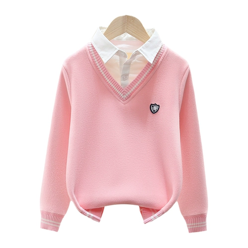 Свитер, термобелье, флисовый пуховик, детский бархатный зимний приятный телу комплект, в западном стиле